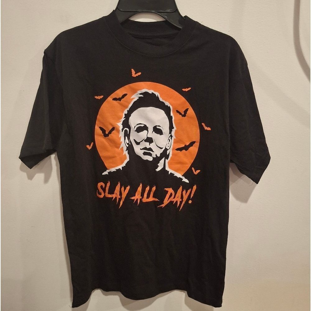 John Carpenter Halloween Black Graphic T-Shirt “Slay All Day” Unisex